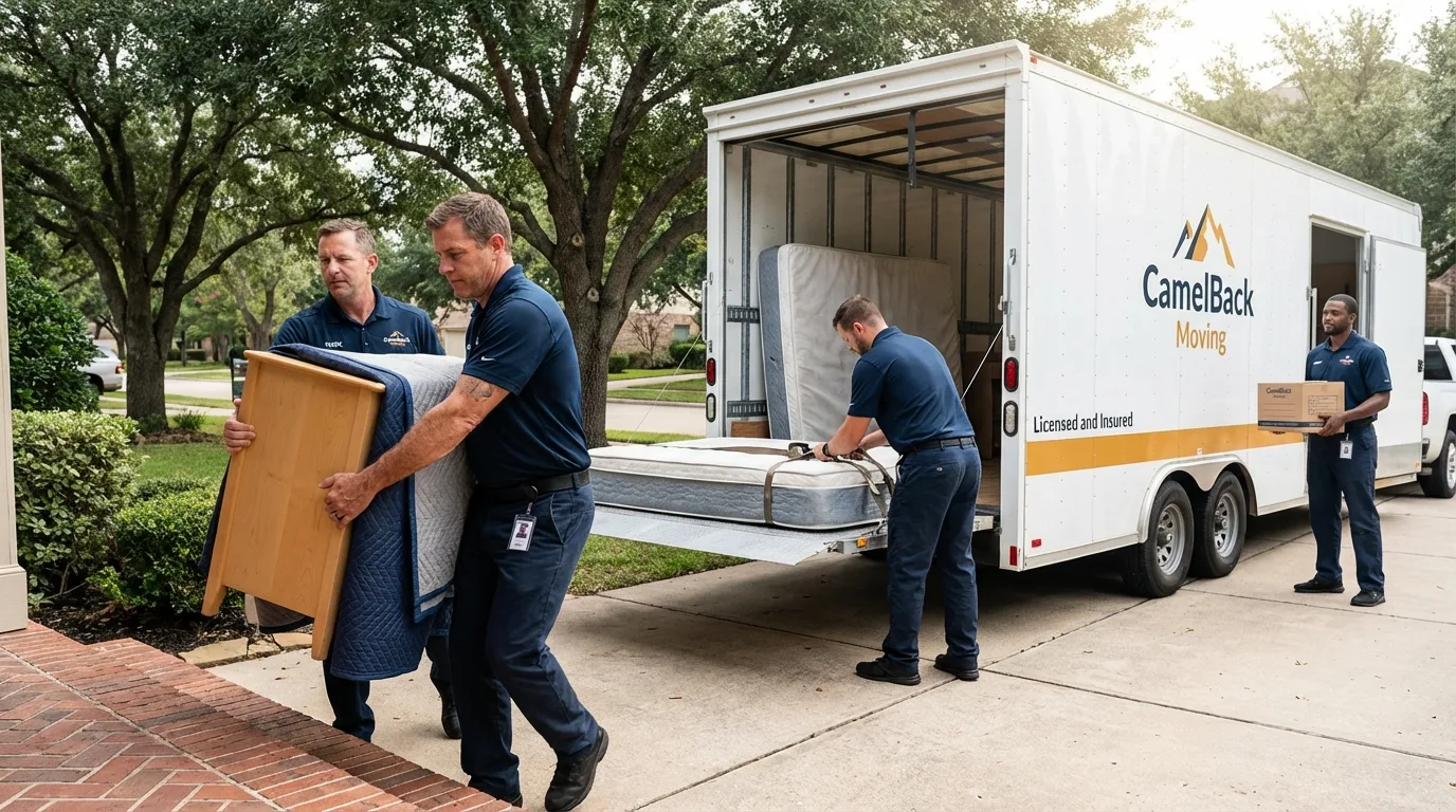 Crew loading residential truck for cross-state move from Ferdinand, IN